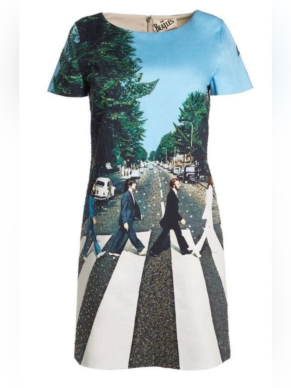 Alice + Olivia X The Beatles Mani Abbey Road Graphic Print Sequin Dress Size 10